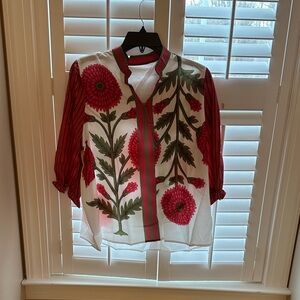 Floral Red and White Women's Top
